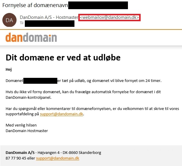 Dandomain phisingmail