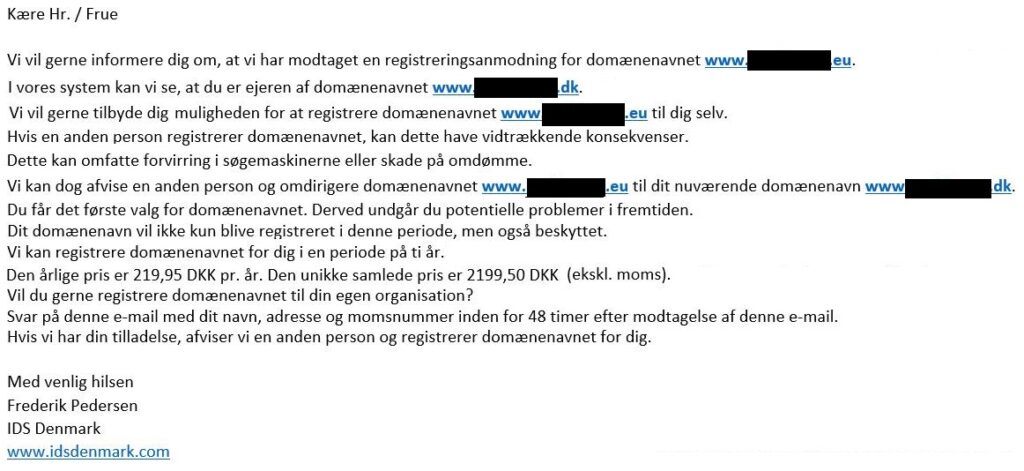 IDS Denmark, eu-domæne fup